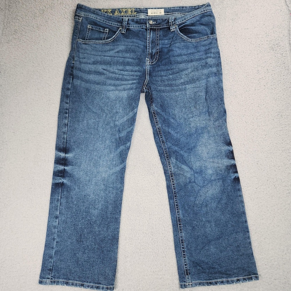 TK Axel Jeans Mens 40x30 Blue Slim Boot Stretch Denim Medium Wash AXMB0083